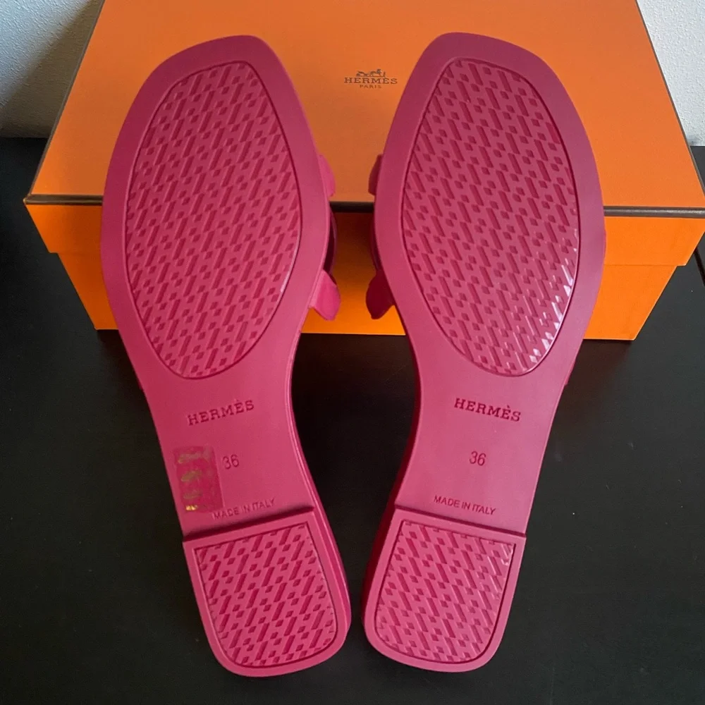NIB Hermès Aloha Rubber Sandals Red Rose Baie size 36 - Picture 7 of 8